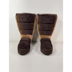 RARE! NWOB UGG Chillapeak Tall Shearling Wool Platform Boots Suede US 10 Brown